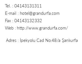 Grand Urfa Hotel iletiim bilgileri